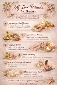 infographic of self love rituals with roses, for women