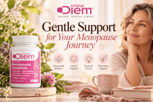 OmneDiem Menopause Complete with gentle menopause support for hormonal balance, mood, focus, clarity and histamine support.